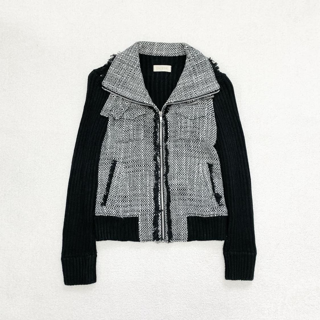 버클 트위드 골지니트 집업 상품이미지1