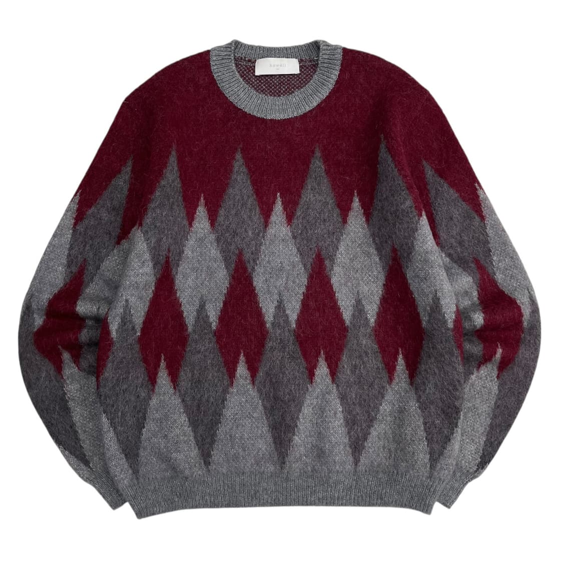 howell 버건디 배색 그레이 앙고라 아가일 니트 상품이미지2