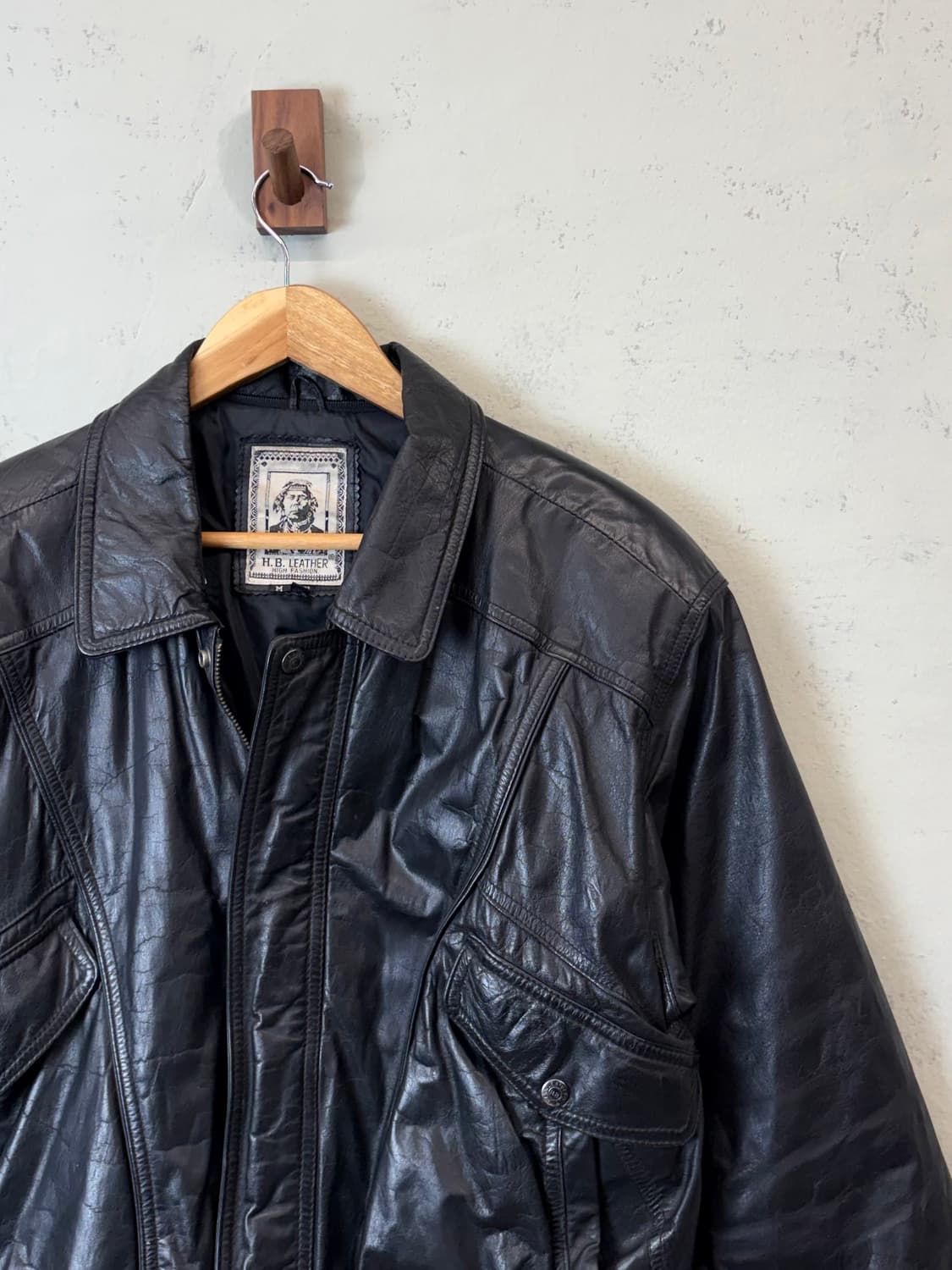 빈티지 레더 봄버 자켓 블랙 상품이미지2