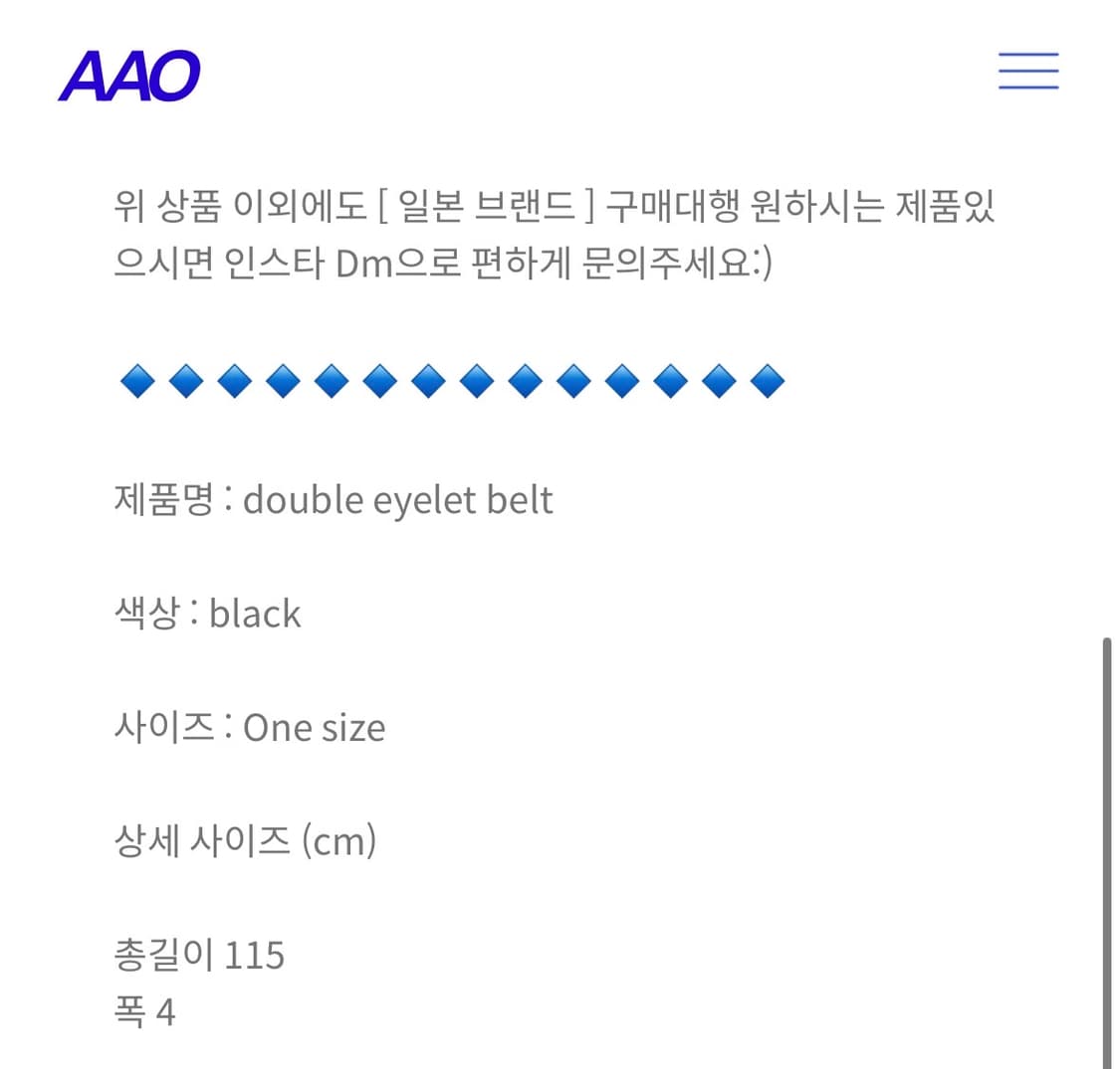 aao 블랙 아일렛 벨트 (Made in Japan) 상품이미지4
