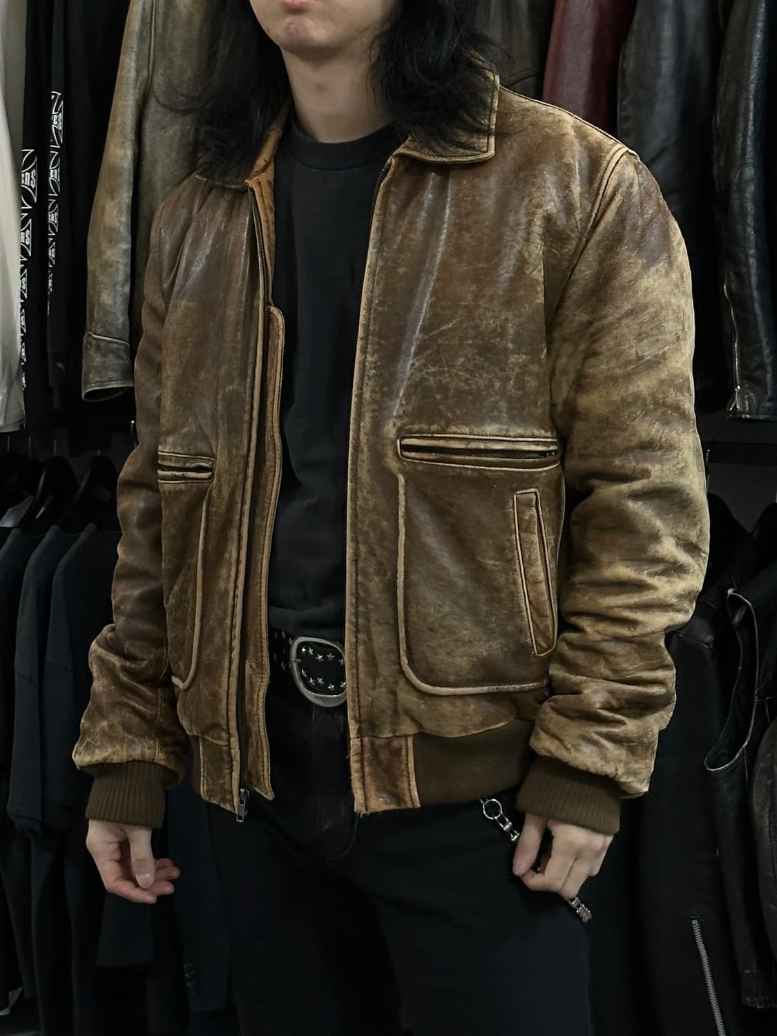 90's 디스 레더 봄버 자켓 빈티지 봄버 가죽 자켓 상품이미지9