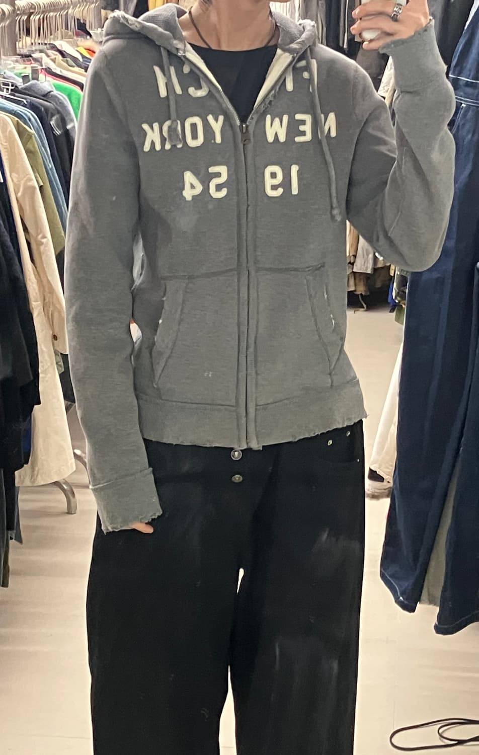 아베크롬비 데미지 디테일 그레이 후드집업 L 상품이미지7