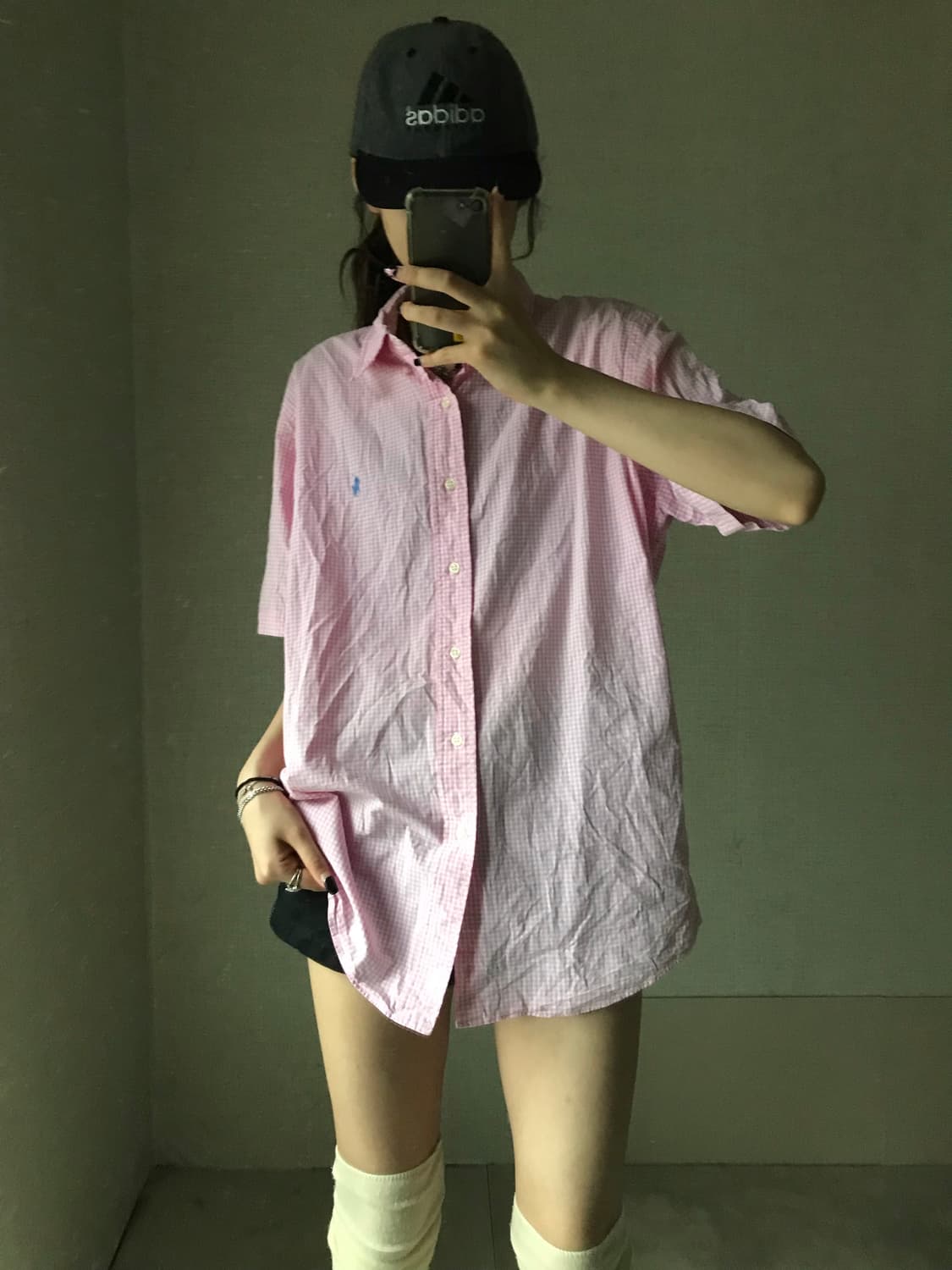 폴로 연핑크 깅엄체크 반팔 셔츠 상품이미지5
