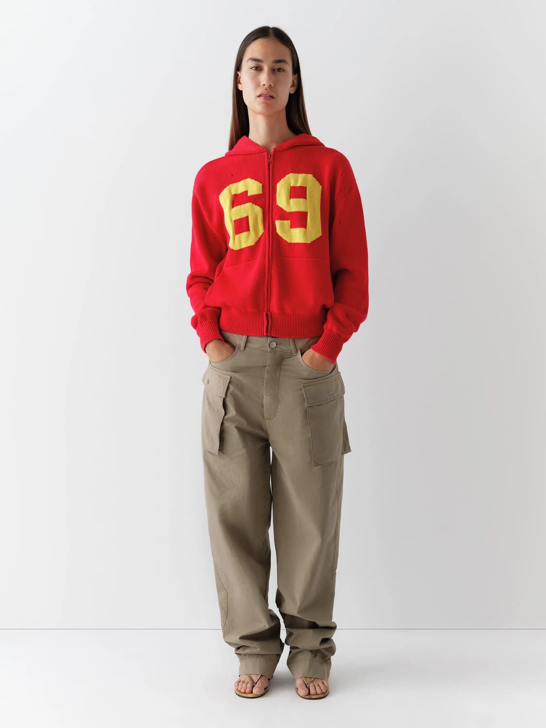 (XS)/ 기마구아스 69 니트 후드집업/ 레드 상품이미지2