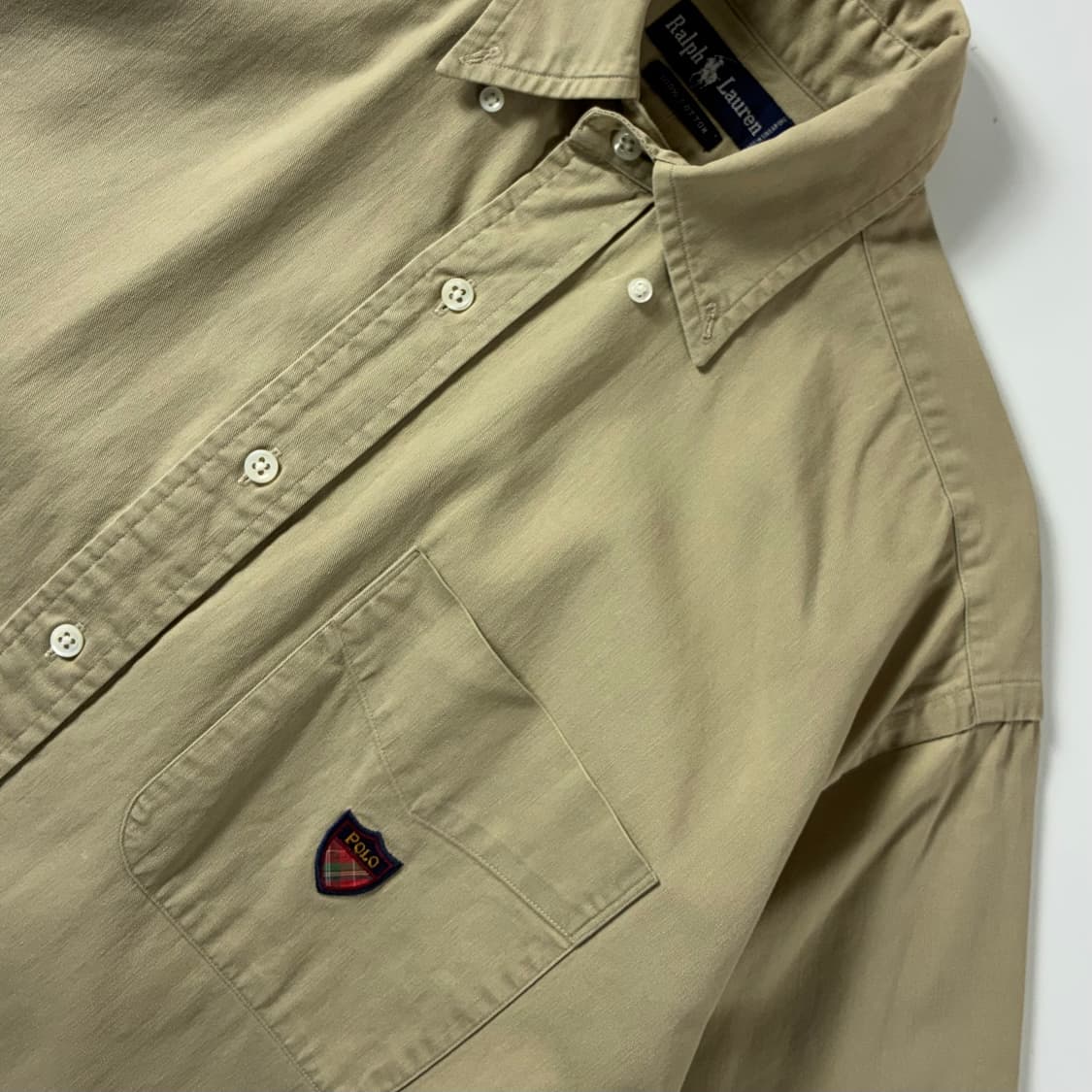 Polo  폴로 랄프로렌 90,s 골프 틸든 자수 코튼 베이지 셔츠 상품이미지3
