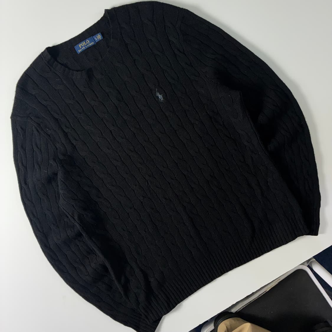 Polo  폴로 랄프로렌 자수 울 블랙 꽈배기 니트  상품이미지2