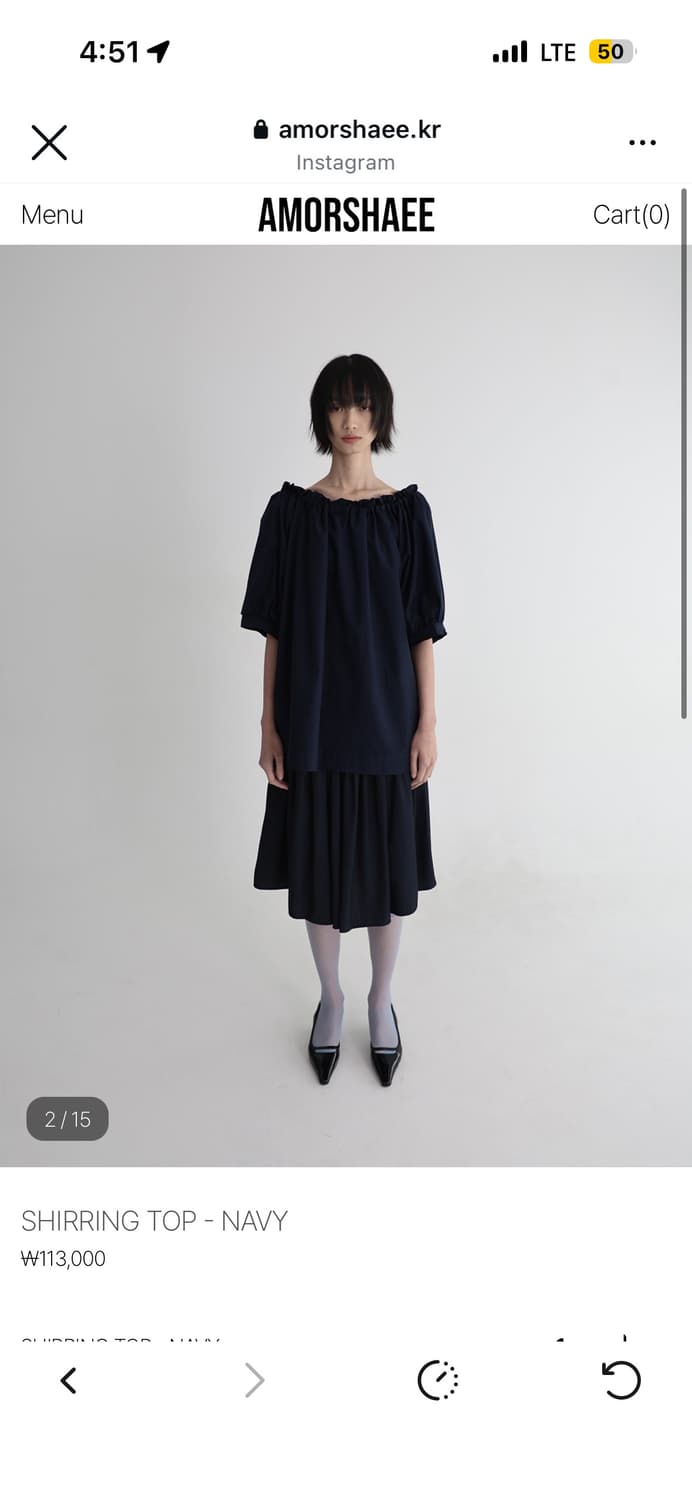 amorshaee 아모르샤이 셔링탑 네이비 새상품 상품이미지1