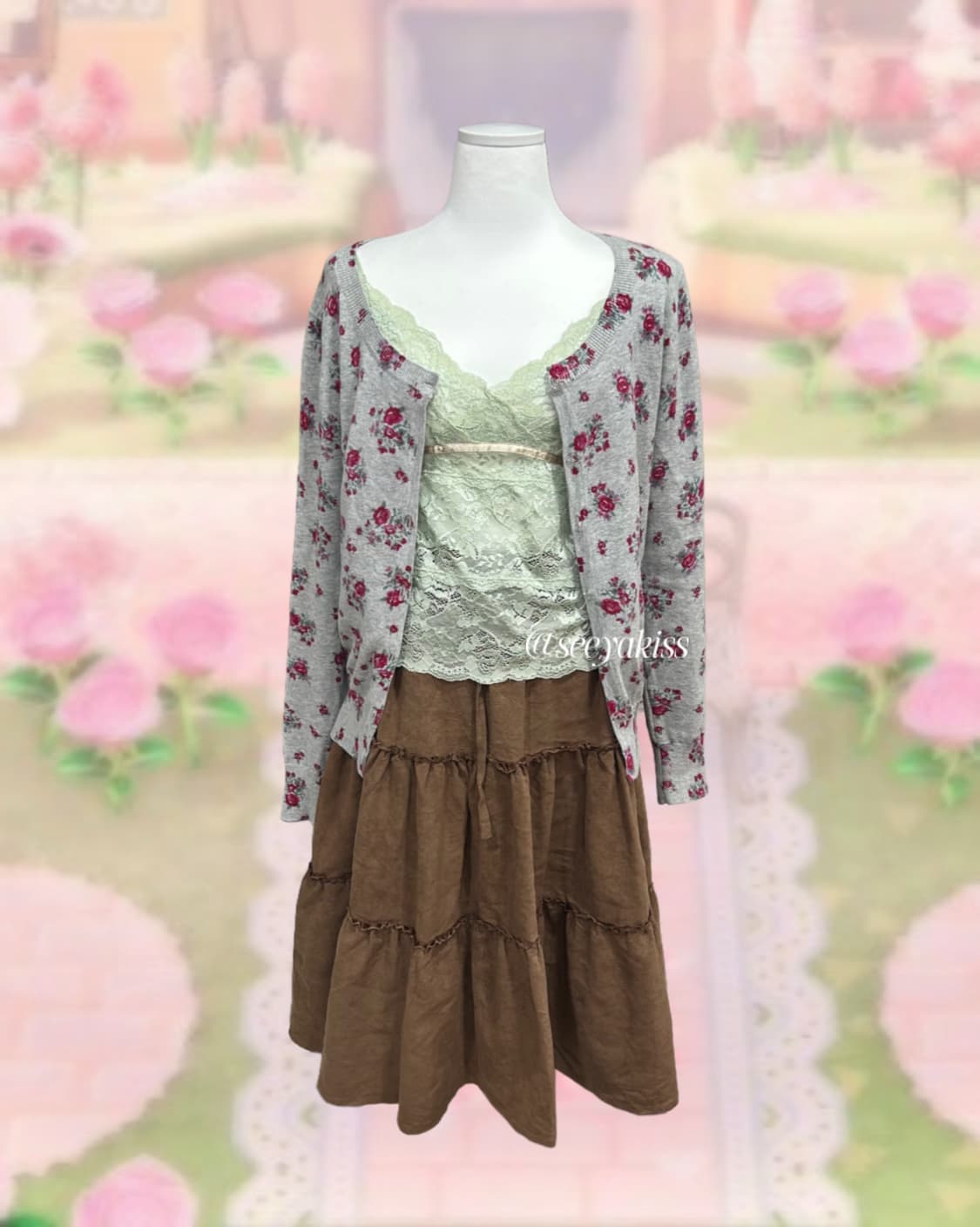 [셋업] 모리걸 데일리 세트 가디건 스커트 슬리브리스 상품이미지3