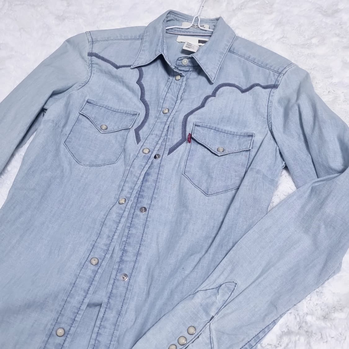 빈티지 리바이스 웨스턴 연청 데님 셔츠 여자 XS 청자켓 긴팔 상품이미지5