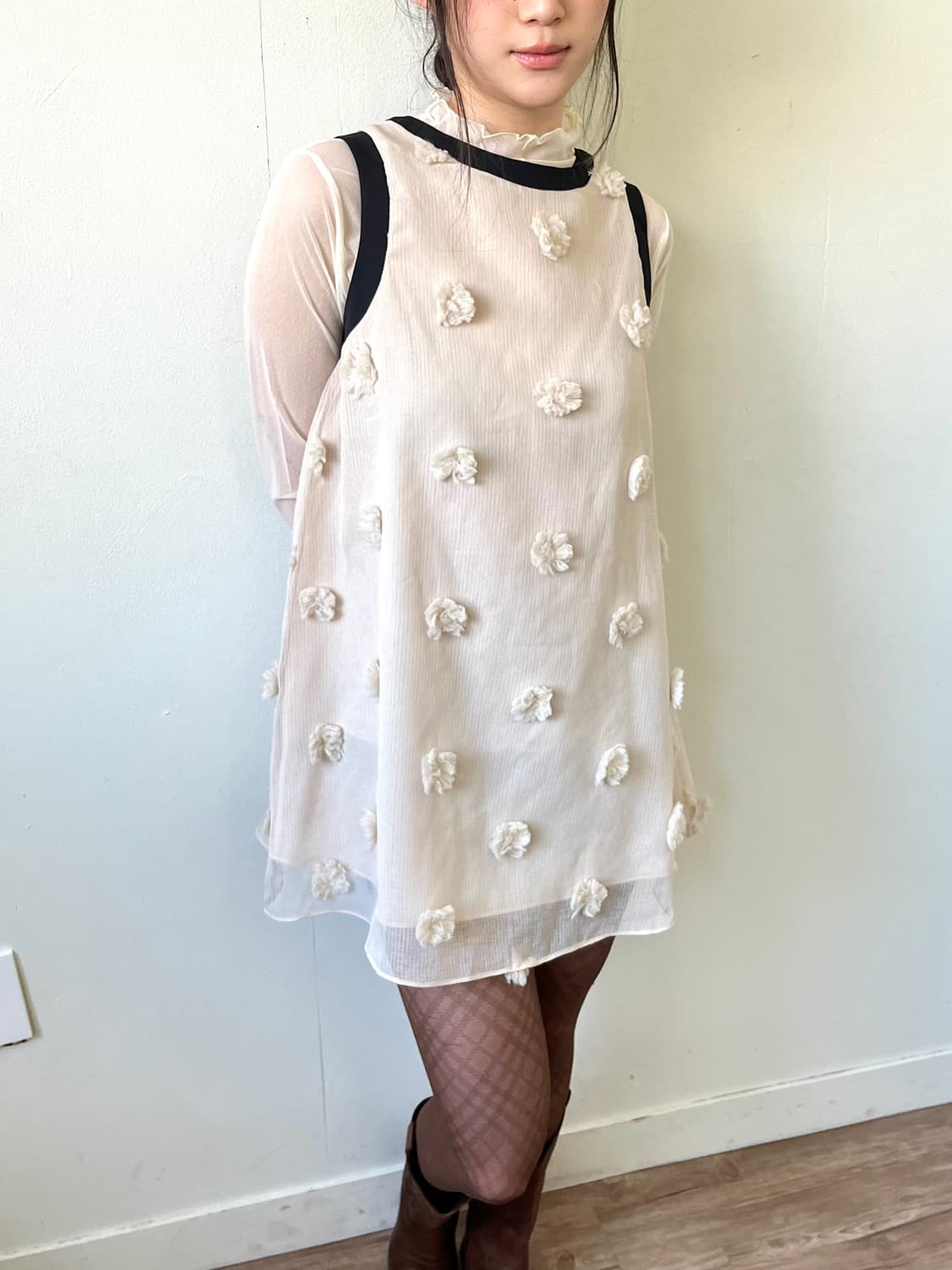 GGWOMEN 도트 플라워 원피스 상품이미지4