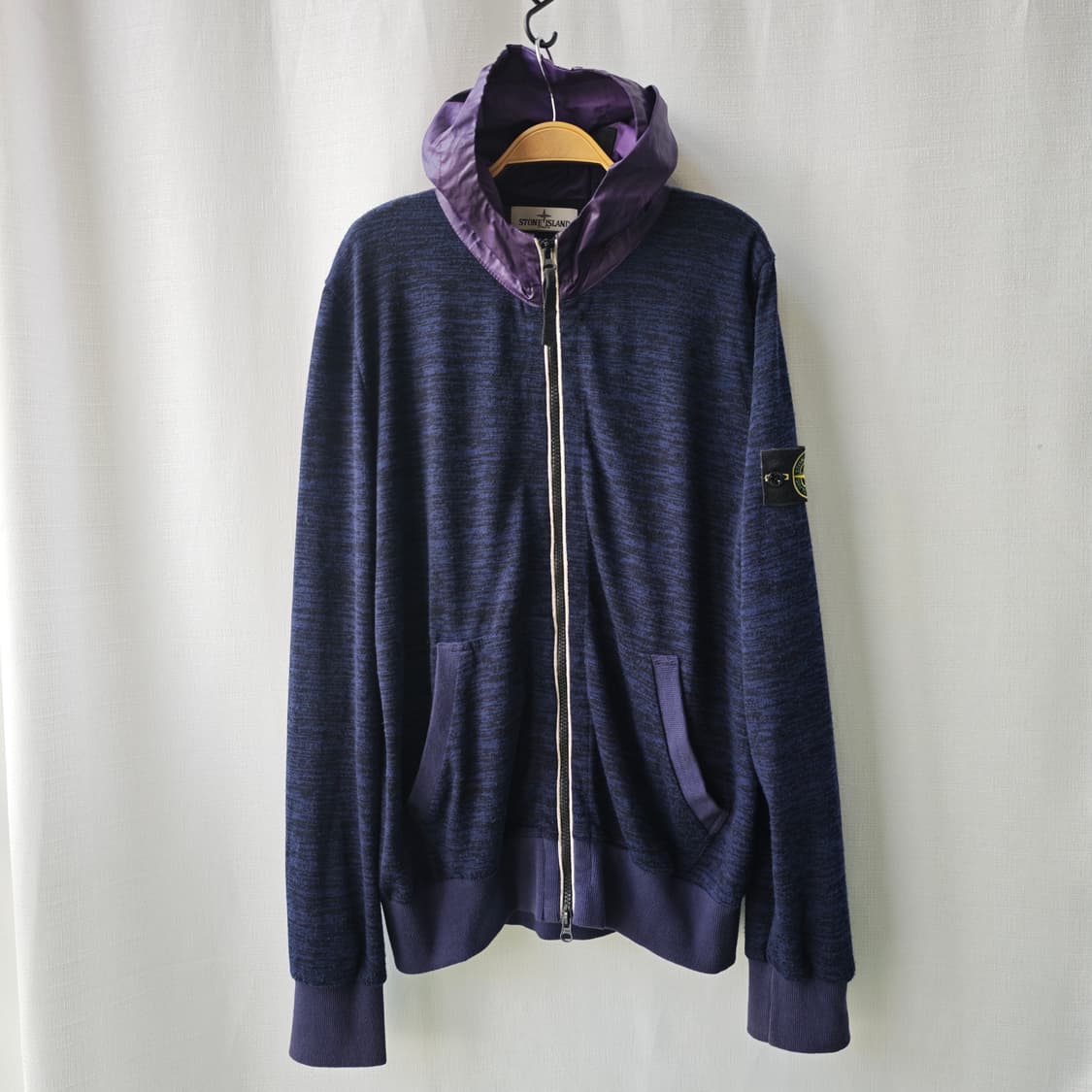 스톤아일랜드 코팅 후디 와펜 니트 후드 집업 네이비 퍼플 L 상품이미지1