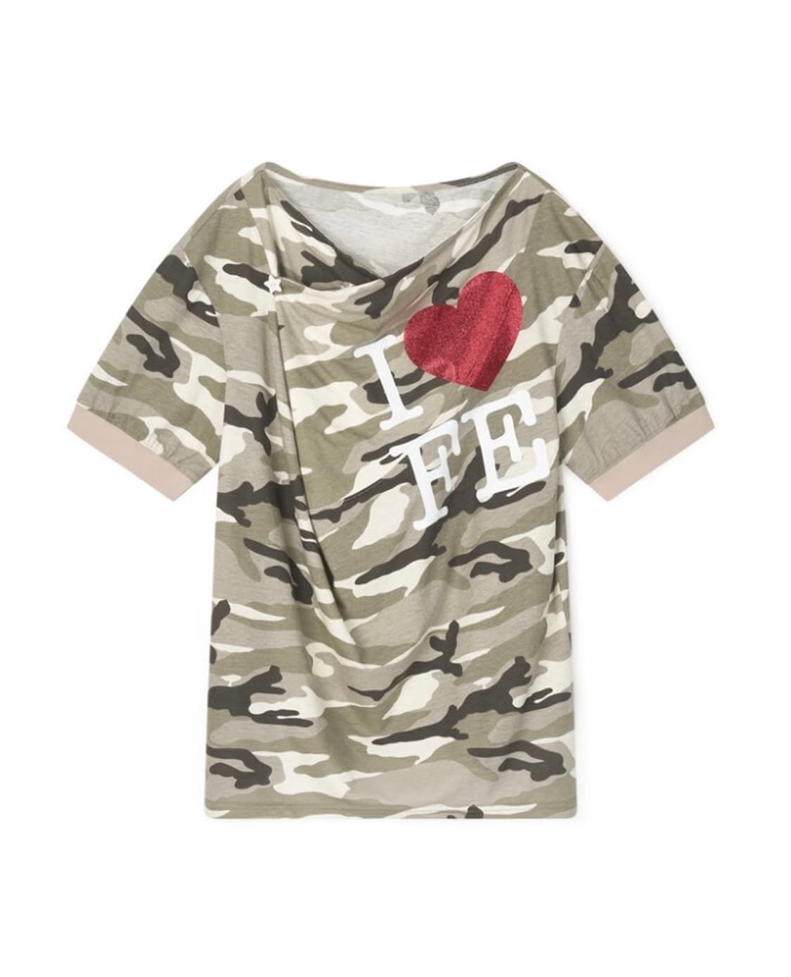 샵페어리 카울넥 카모 오프숄더 티셔츠 상품이미지1