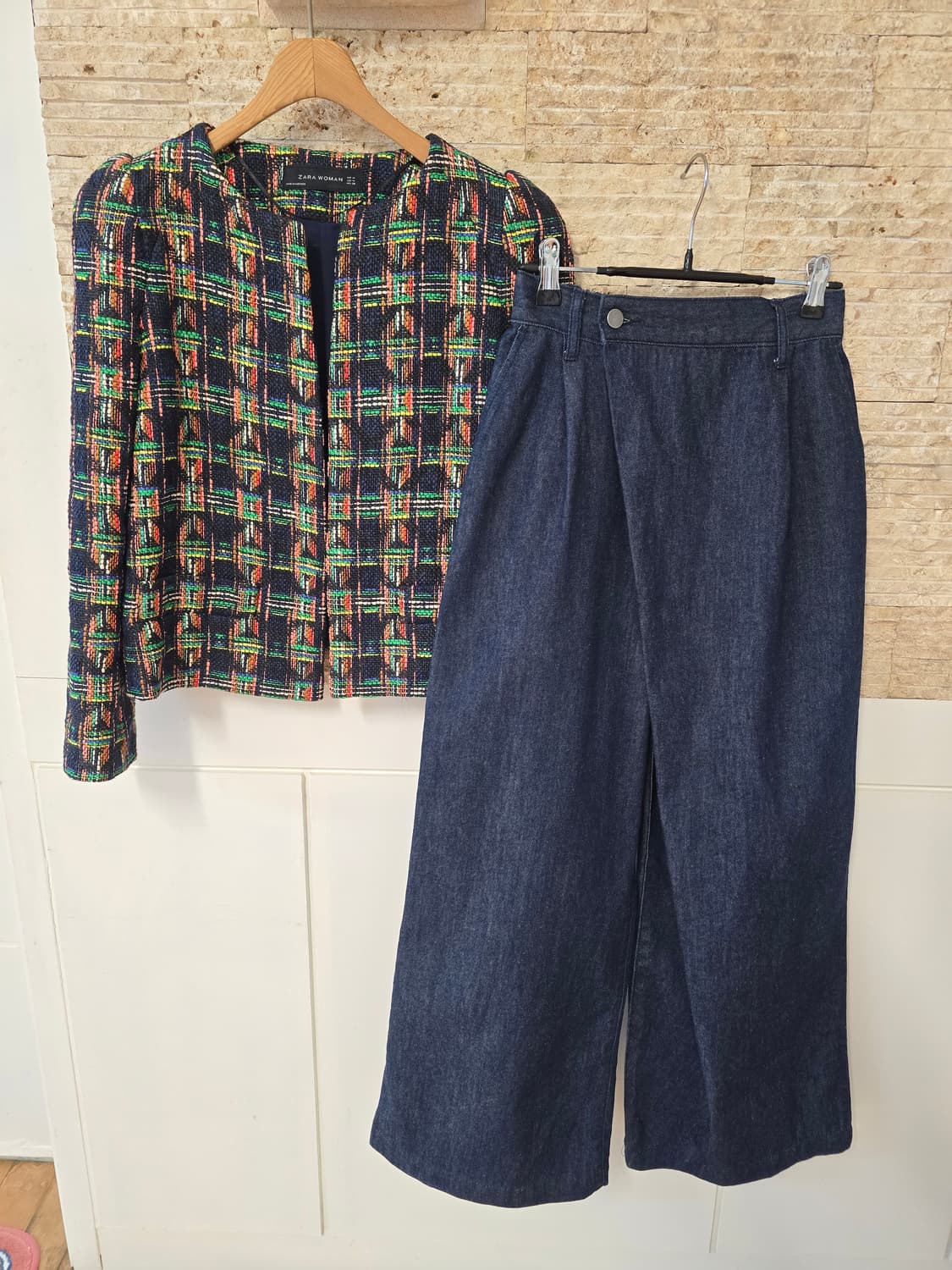 백넘버 랩 데님 와이드팬츠(뒷밴딩) S 상품이미지1