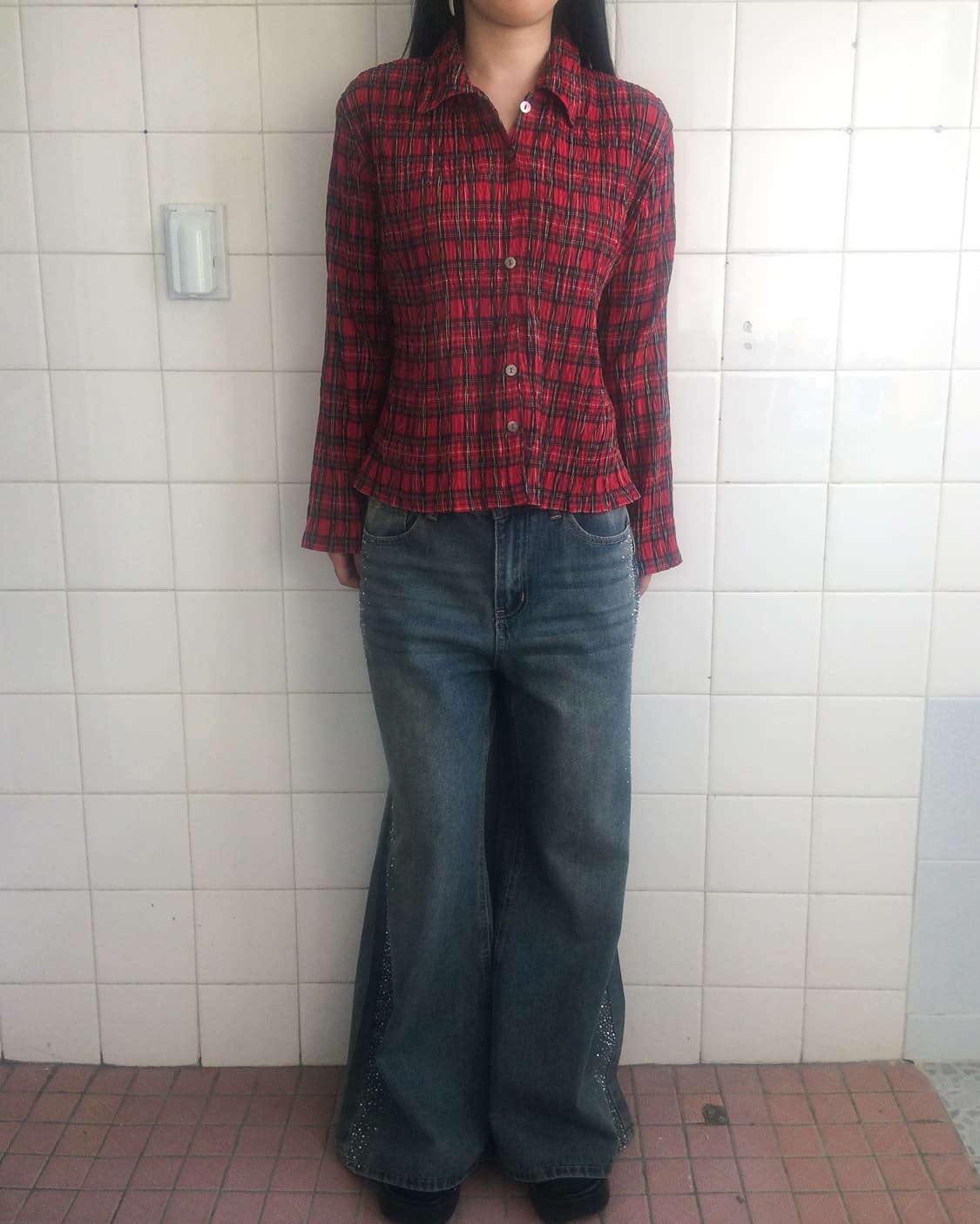 Check pattern pleats shirt 상품이미지6