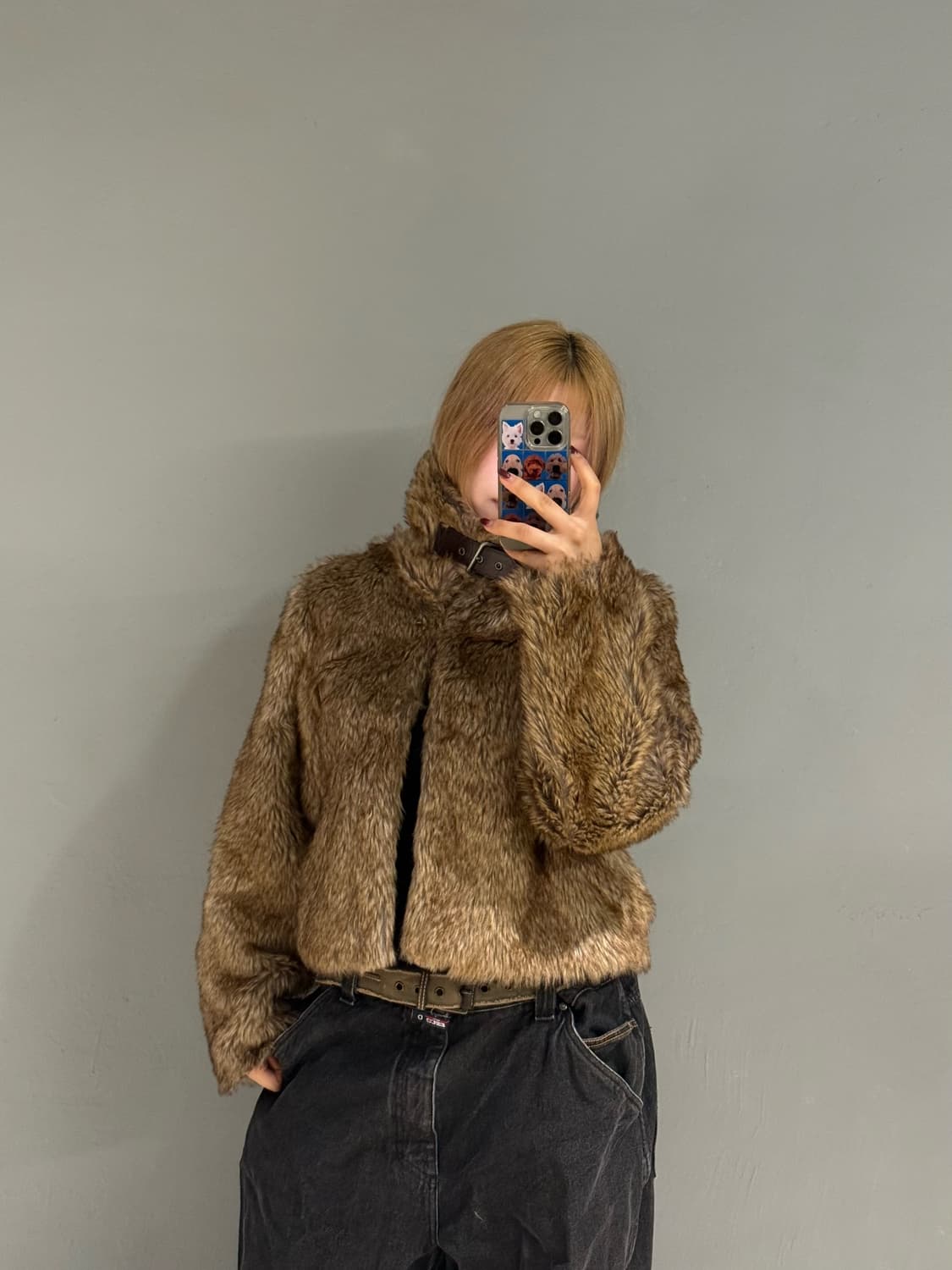 neck buckle point mix color fur jacket 상품이미지1