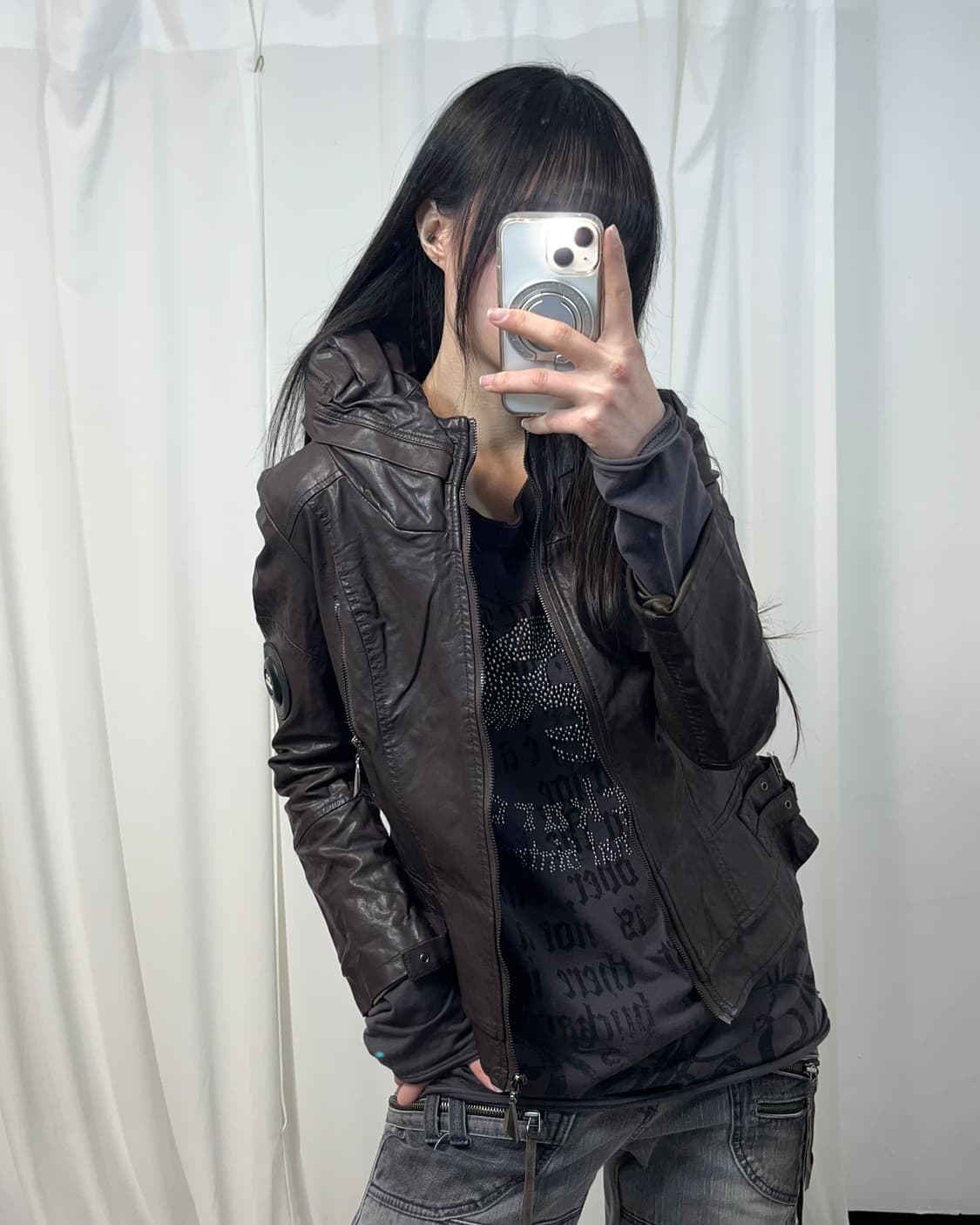 JM style 다크 브라운 레더 자켓 상품이미지3