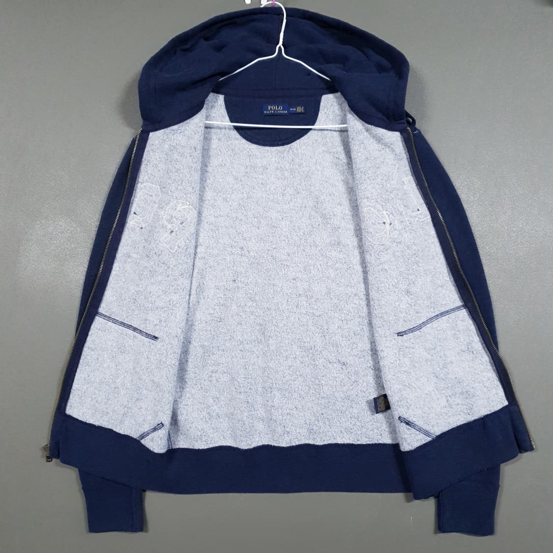 M) 폴로 랄프로렌 신형 빅로고 워시드 스웻 코튼 후드집업 자켓 네이비 상품이미지7