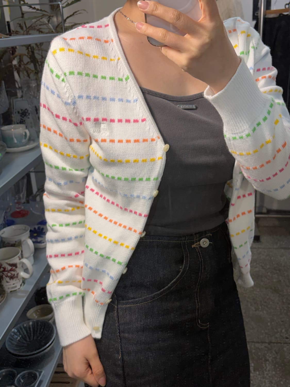 꾸레쥬 컬러 스트라이프 가디건 화이트 상품이미지1