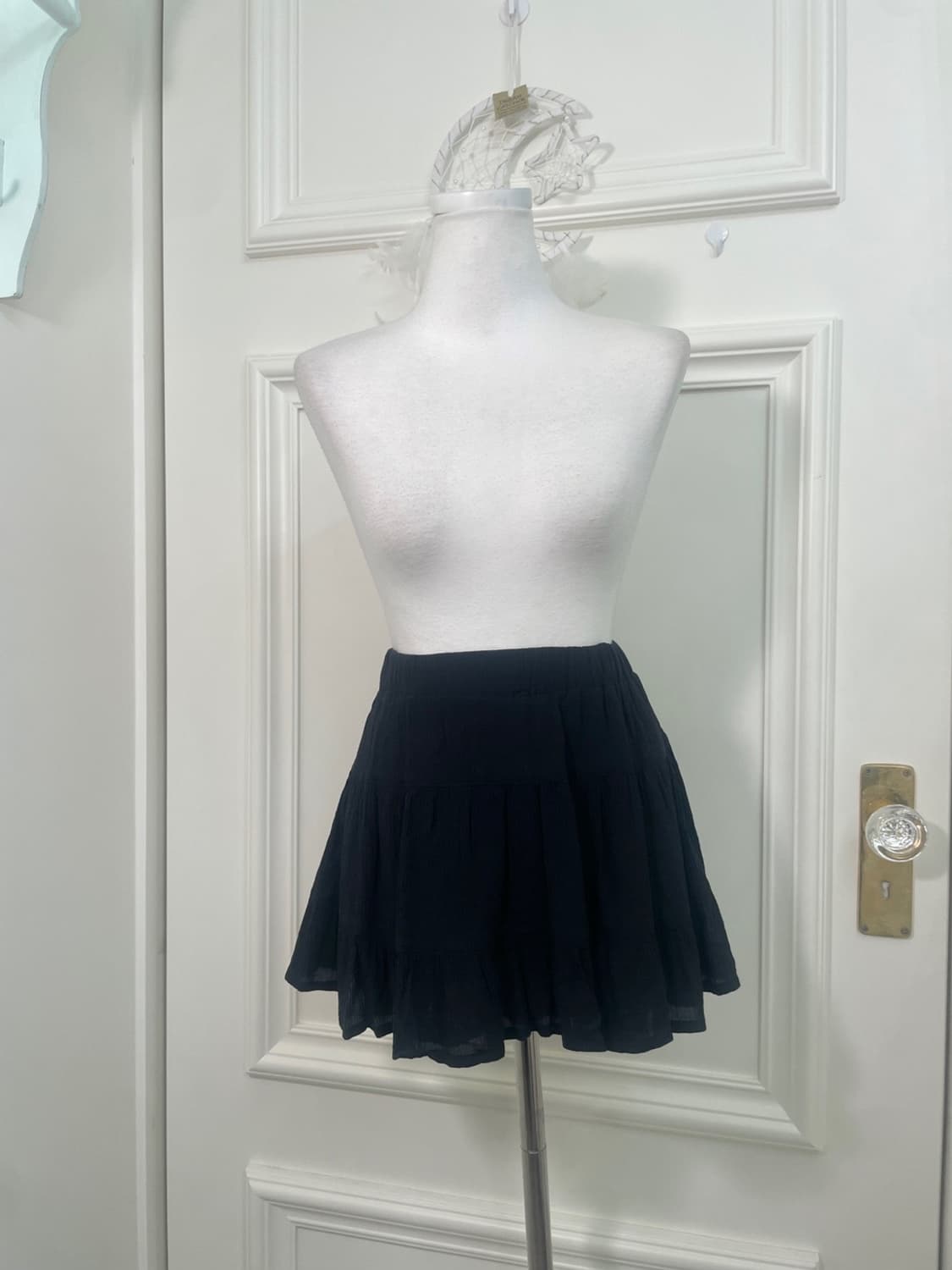 black cotton tiered mini banding skirt 상품이미지1