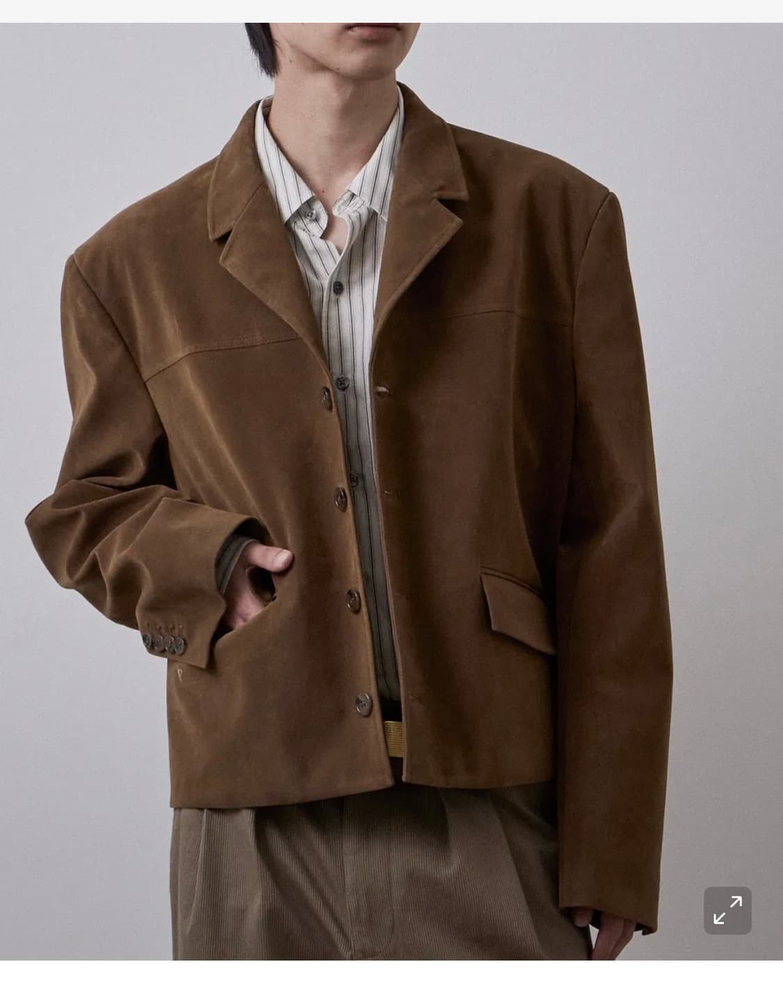 르아브 도미넌트 크롭 너치드 스웨이드 자켓 카멜 L 상품이미지2
