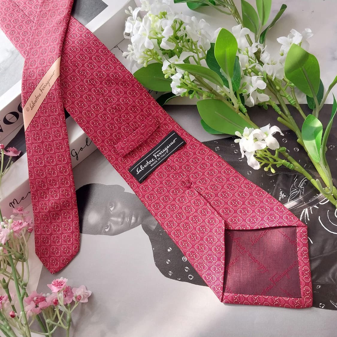 살바토레 페라가모 실크 간치니 패턴 넥타이 8.8cm A+등급 K2148 상품이미지7