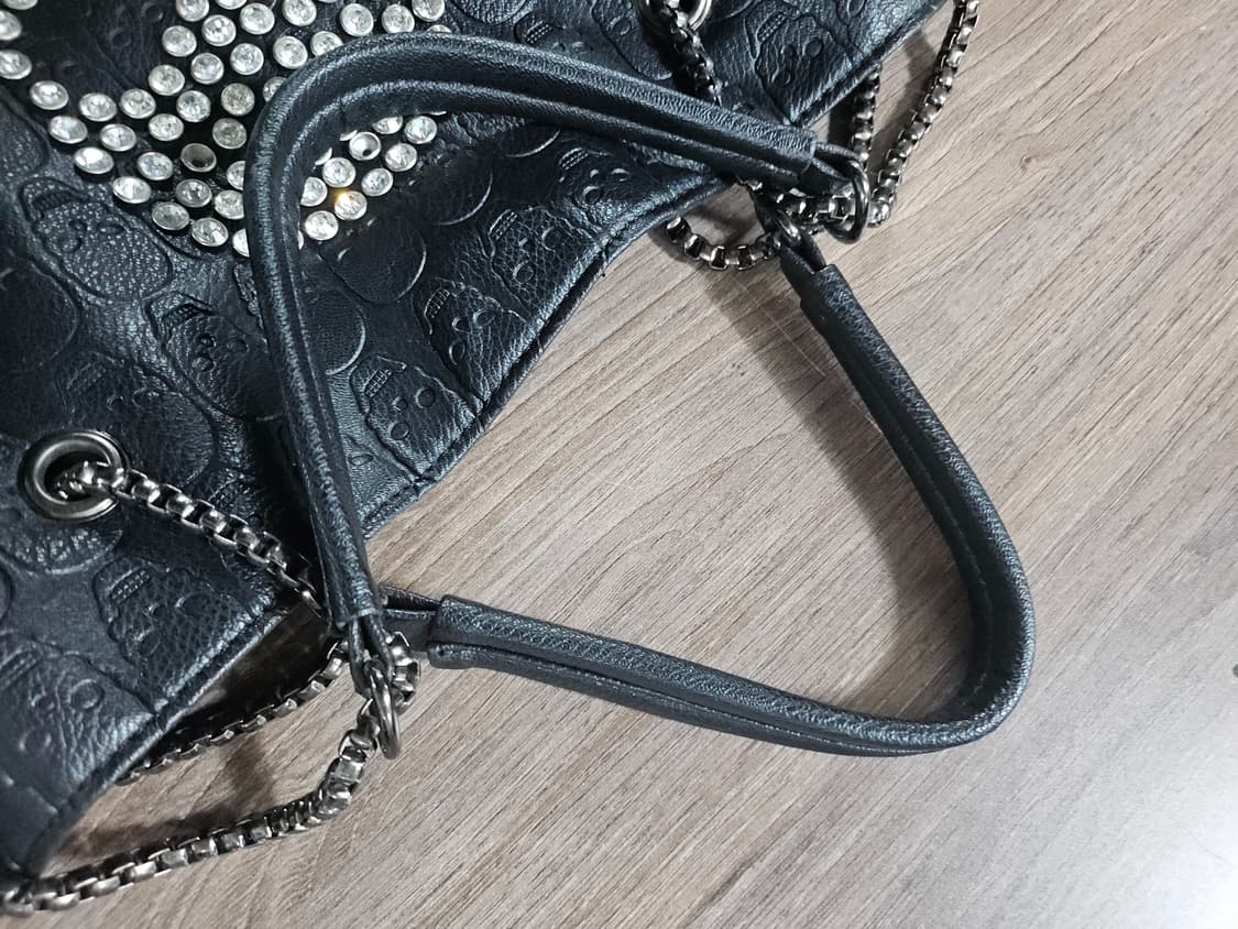 빈티지 가죽 펑크 고딕 고스 스컬 해골 체인 큐빅 숄더백 상품이미지4
