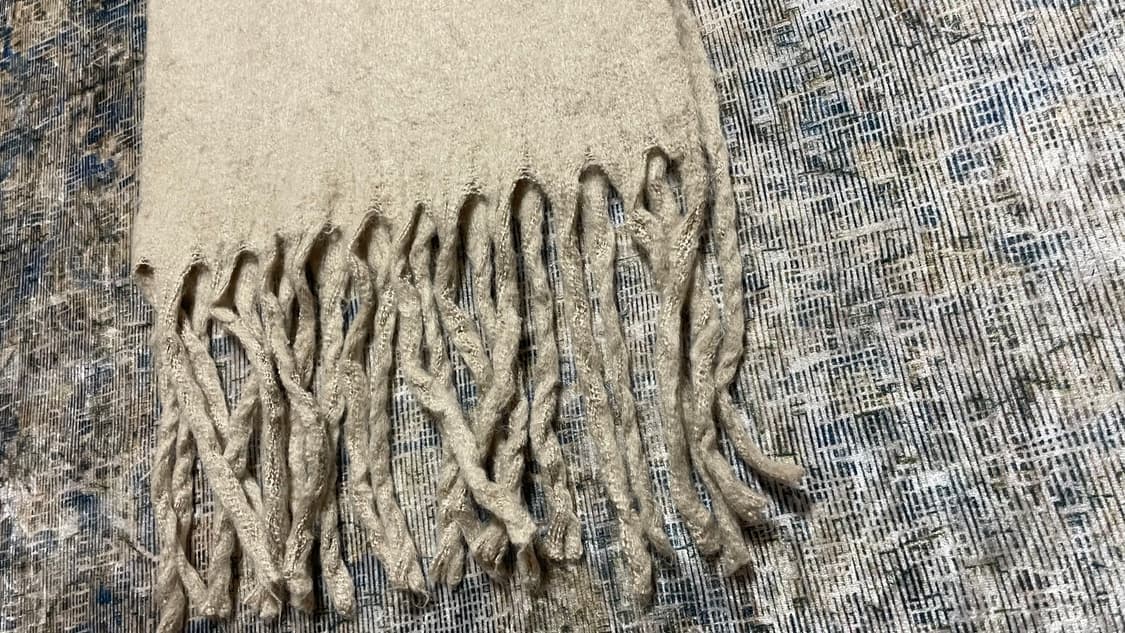 JPN 일본 빈티지 심플 프린지 베이지 컬러 울혼방 머플러 겨울 목도리 상품이미지5