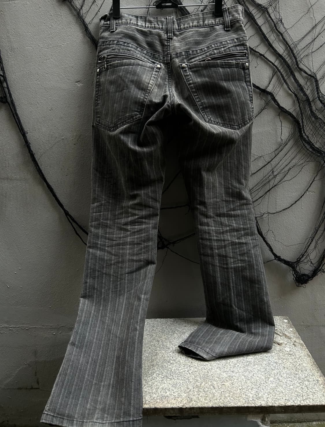 2000s JPN vtg 락시크 그레이 스트라이프 팬츠 상품이미지3