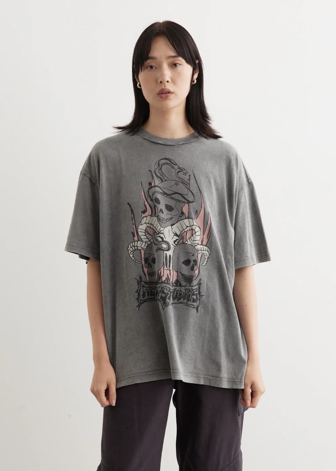 [Acne studios] 워시드 스컬 티셔츠 그레이 상품이미지4