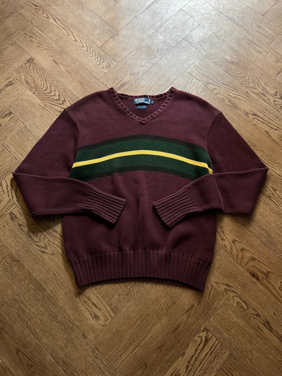 [M]폴로 랄프로렌 컬러 스트라이프 버건디 코튼 니트 상품이미지1