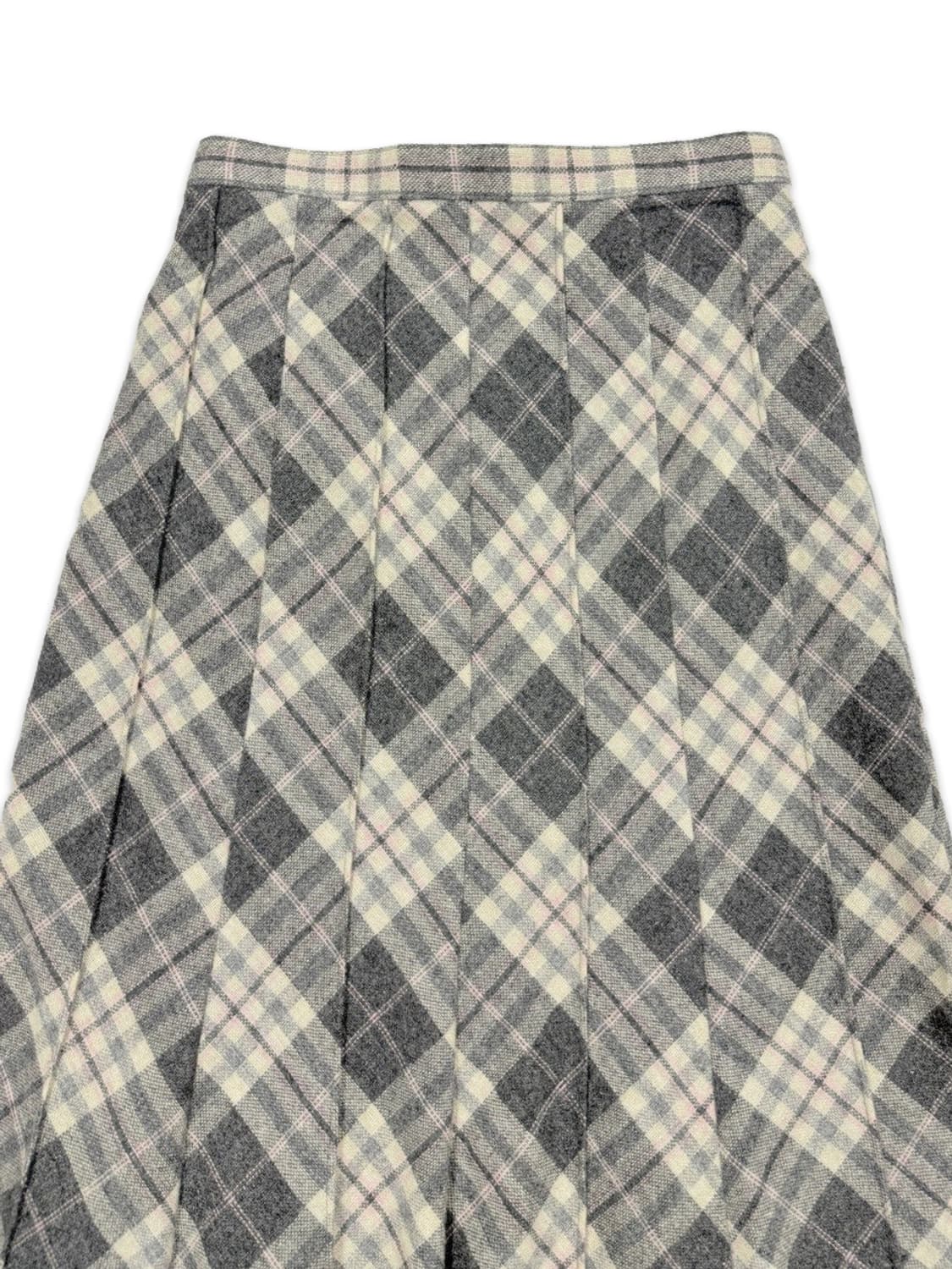 빈티지 아이보리 그레이 체크 플레어 미디 스커트 상품이미지3