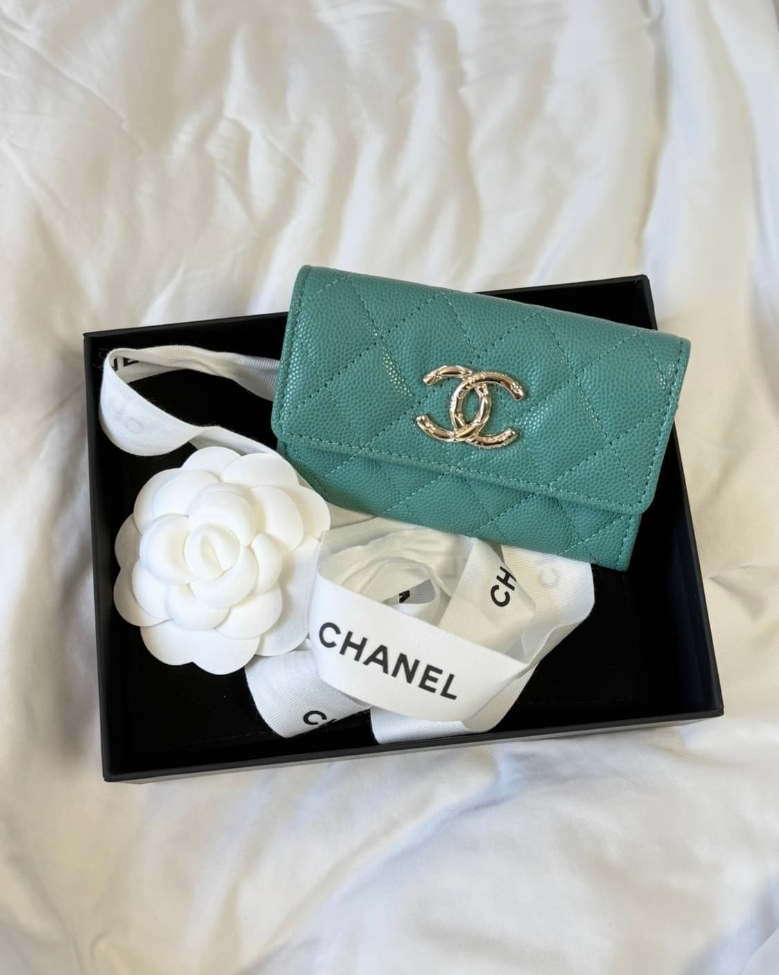 샤넬 캐비어 똑딱이 플랩 카드지갑 민트 상품이미지1