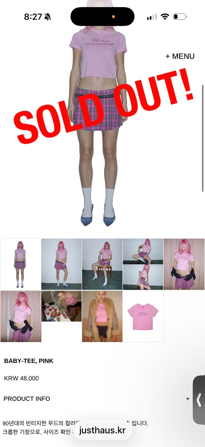 justhaus 저스트하우스 핑크 반팔티 상품이미지3