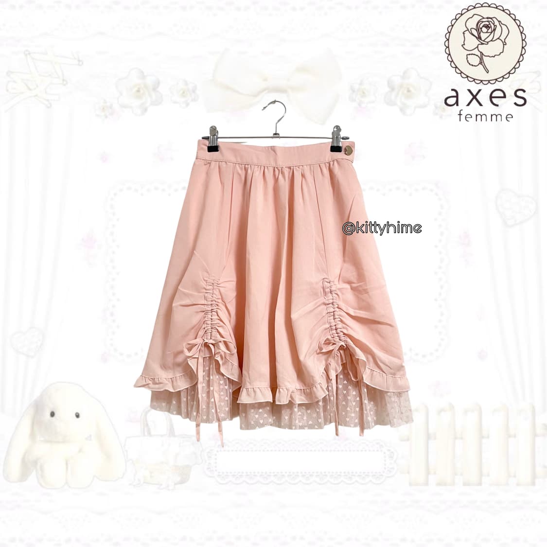  femme 엑시즈팜 핑크 도트 셔링 스커트 히메갸루 갸루 러블리 엑팜 상품이미지1