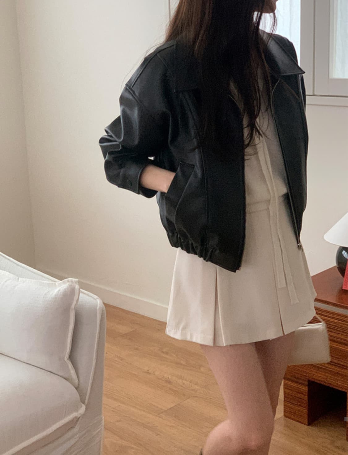 바로 배송 가능) 베니토 레더 블루종 가죽 자켓 상품이미지6