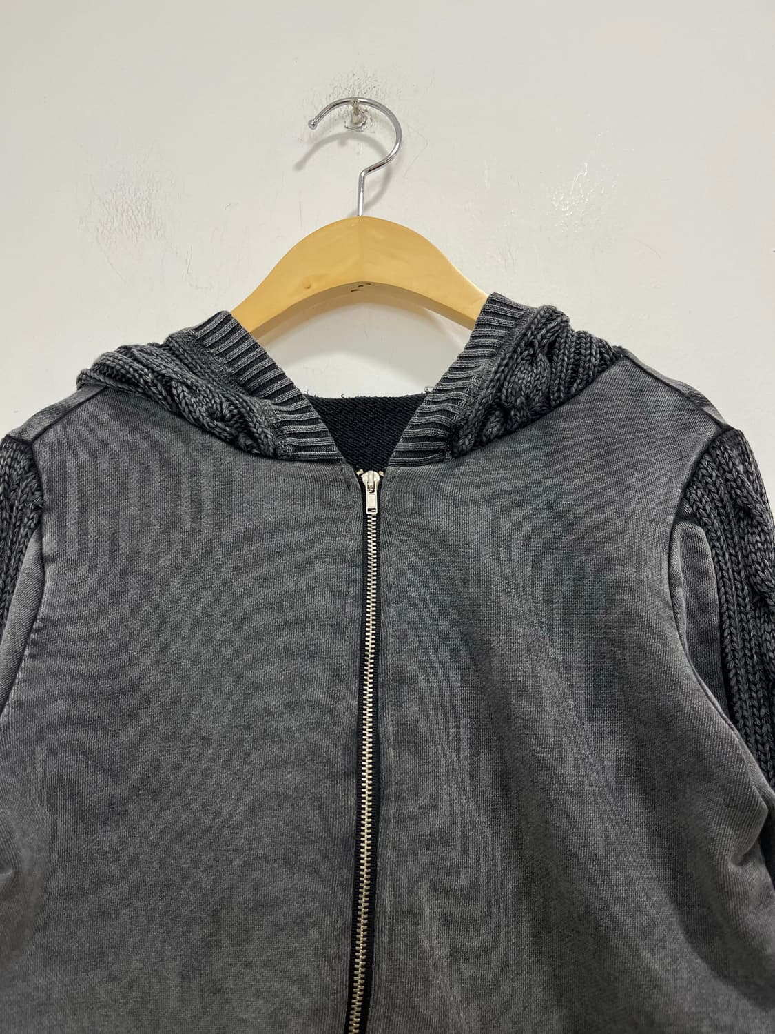 일본 빈티지 차콜 피그먼트 꽈배기 니트 후드집업  상품이미지4