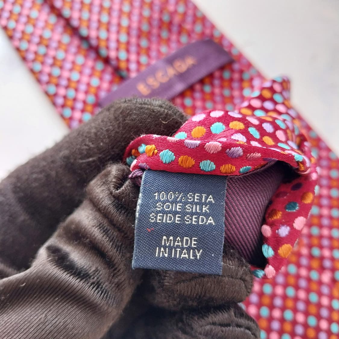 에스까다 실크 와인 도트 자수 넥타이 8.9cm S~A+등급 K2141 상품이미지10