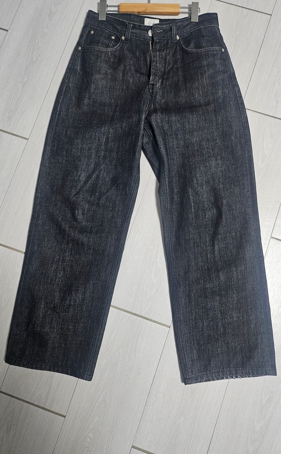 유스 와이드 데님 팬츠 워시드 블랙 상품이미지1