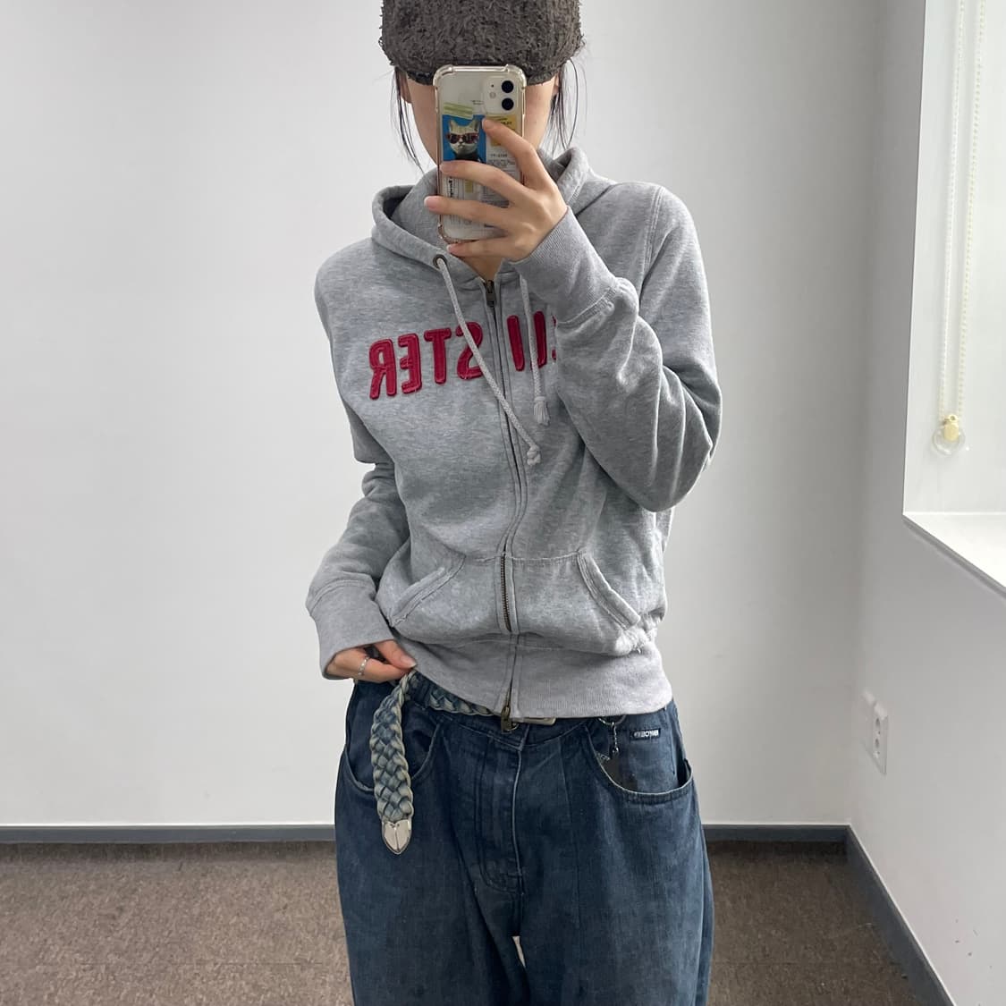 Hollister 홀리스터 2-way 사이드 로고 그레이 후드집업 상품이미지1