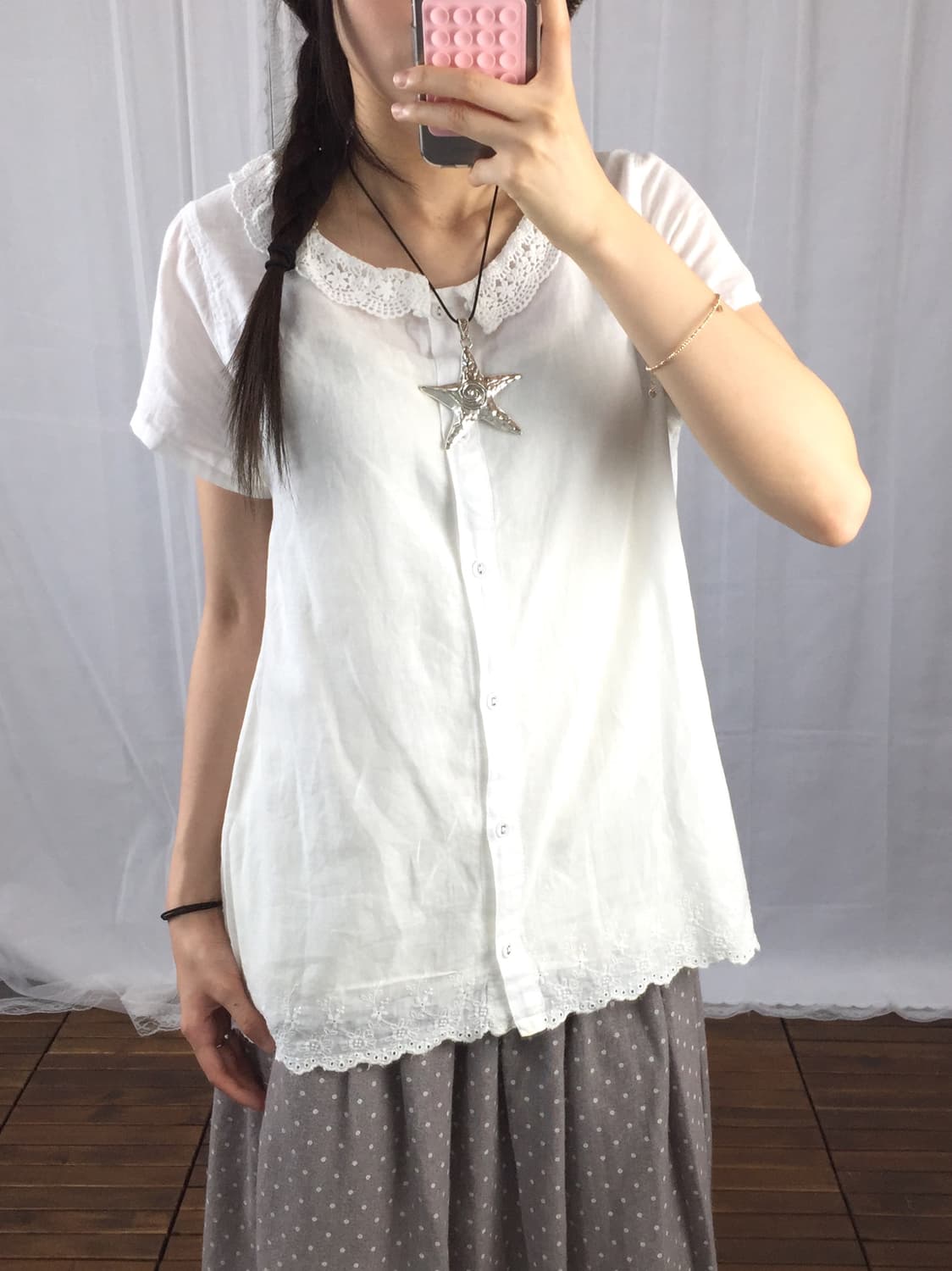 SM2 White Lace Collar Linen Blouse 상품이미지2