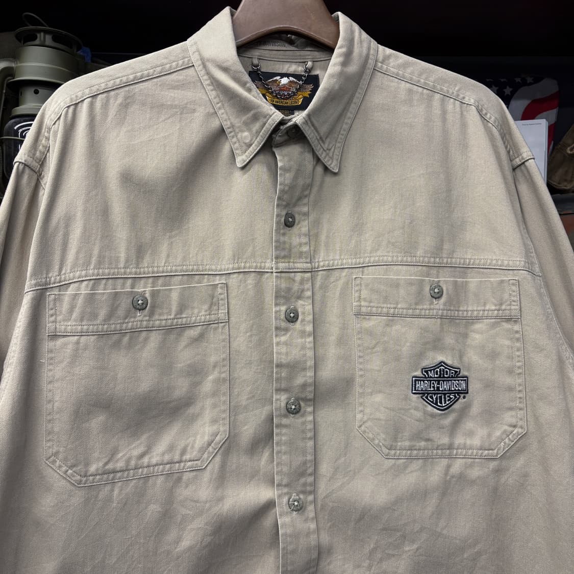 00s 할리데이비슨 멕시코 생산 미니쉴드 코튼트윌 가라지셔츠 N281 상품이미지3