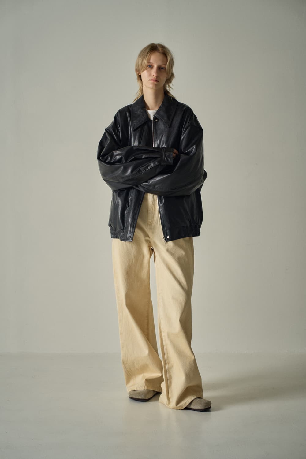 파사드패턴 오버핏 레더 블루종 상품이미지2