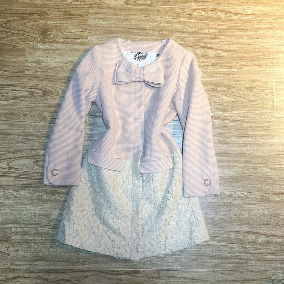 빈티지 핑크 레이스 리본 코트 히메갸루 로걀 라떼 페어리 모리걸 발레코어 상품이미지1