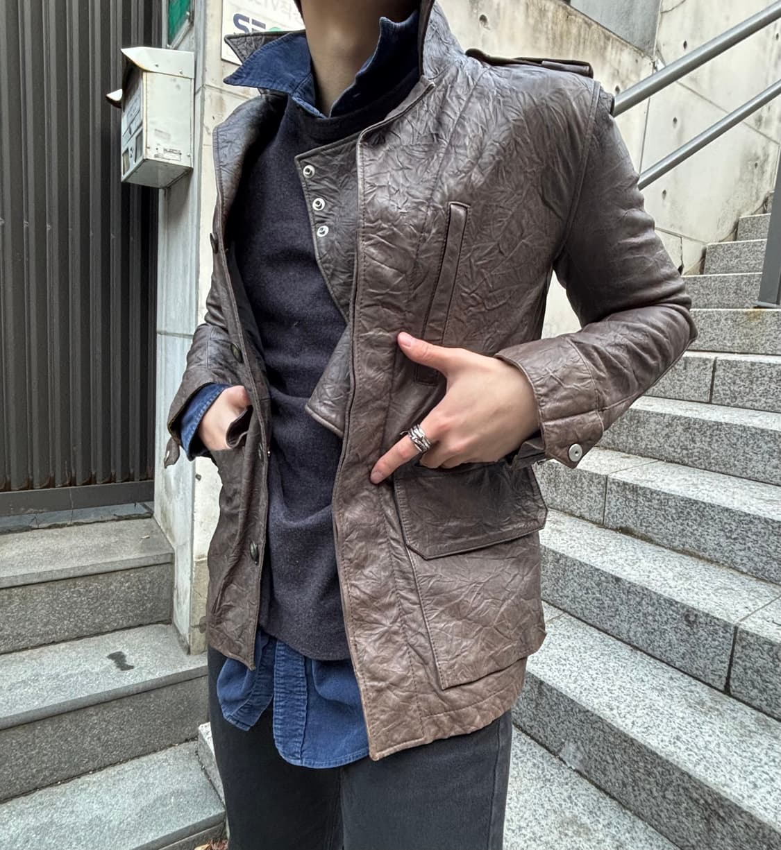 양가죽 주름가공 레더자켓 상품이미지1