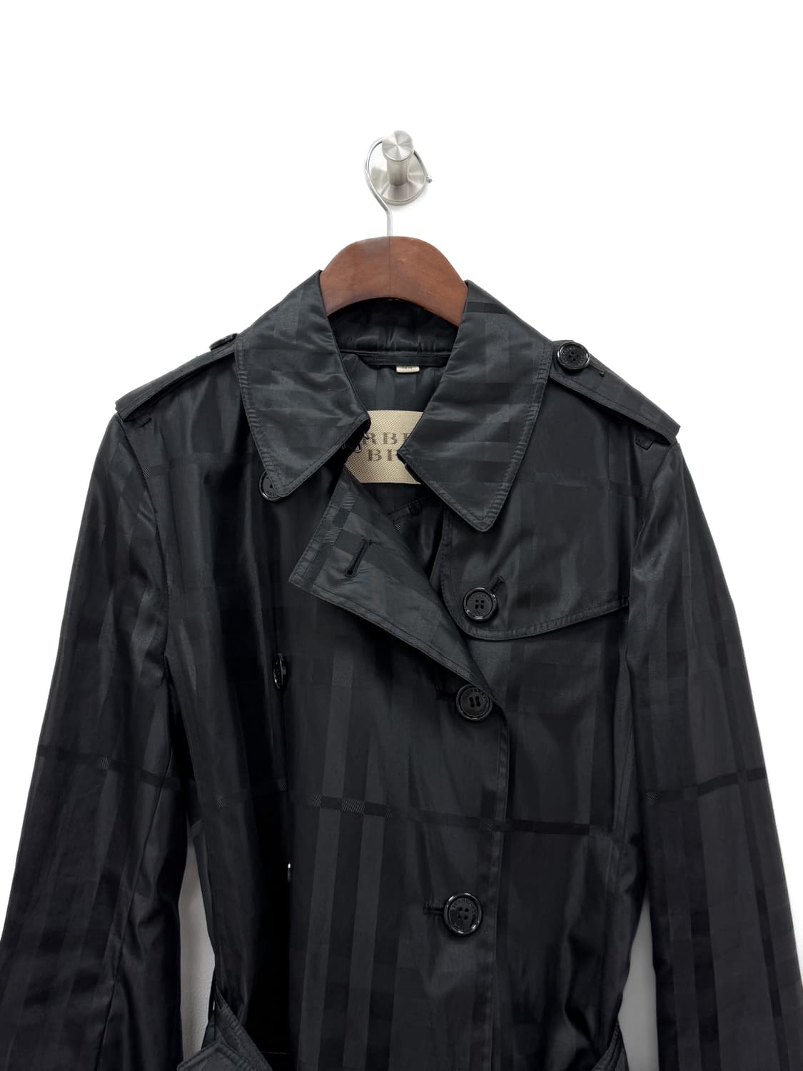 버버리 브릿 블랙 체크 폴리 트렌치코트 상품이미지2