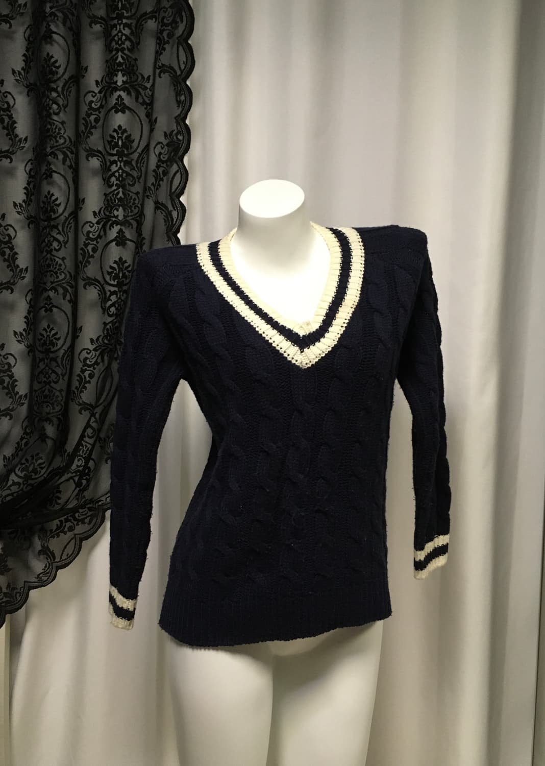 Vintage 세일러 딥 브이넥 니트 네이비 상품이미지1