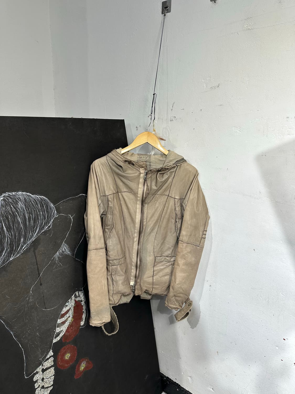 Jpn nonoyes 가죽 롱후디 하이넥 자켓 상품이미지5