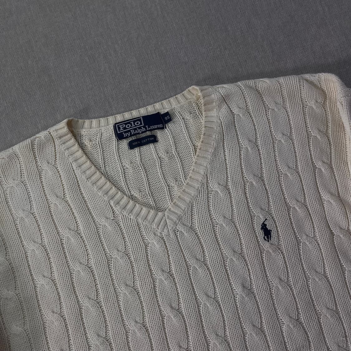 100 폴로랄프로렌 꽈배기 화이트 브이넥 니트 상품이미지2