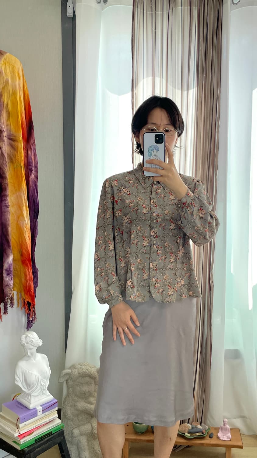 그레이시 블루 잔꽃무늬 블라우스 일본 빈티지 상품이미지2