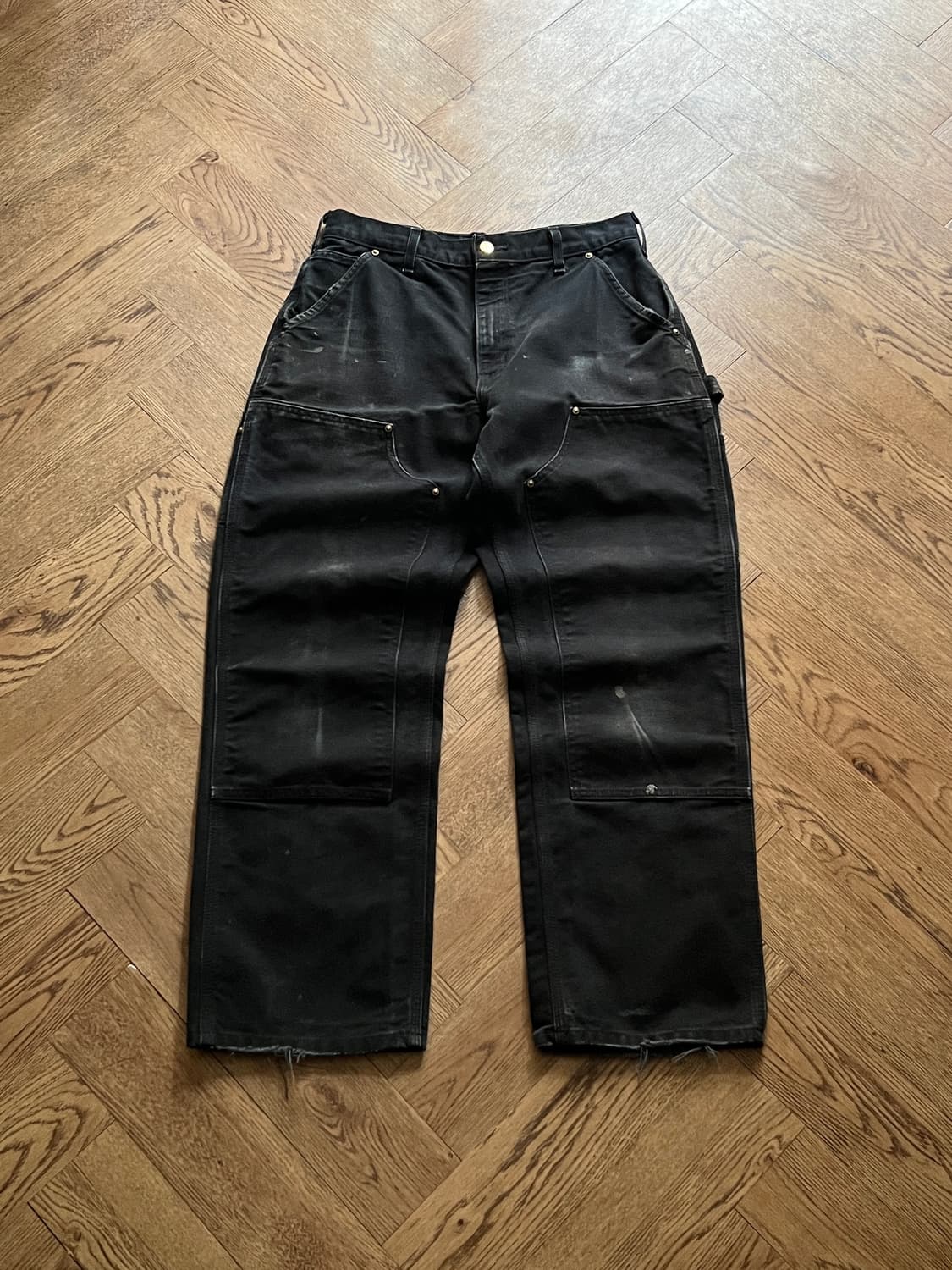 [32]칼하트 Made in USA 더티워싱 블랙 더블니 워크 팬츠 상품이미지1